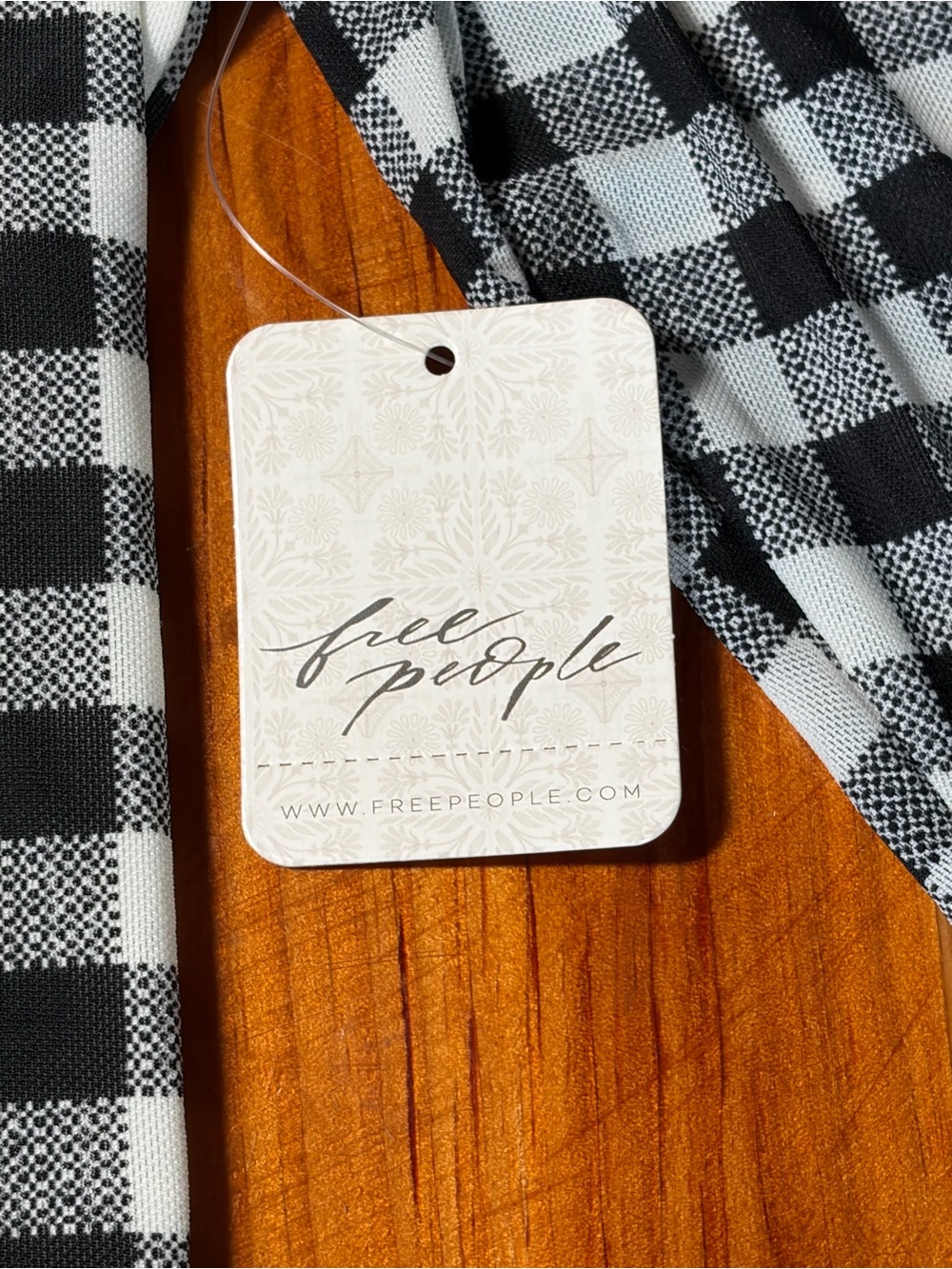 Free People Gather Turtleneck Top Gingham Puff Sleeve Black White NWT S - Picture 6 of 7